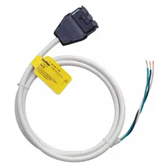 Modular wiring accessory for fluorescent high bay fixtures. Includes power feed wires. Dimensions: 5 ft length, 9/16 in width, 2 1/4 in height. Used for flexible power distribution in commercial or industrial lighting layouts.