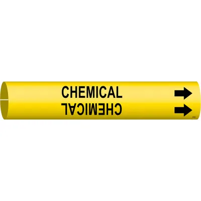 BRADY Pipe Marker: Chemical, Yellow, Black, Fits 2 1/2 to 3 7/8 in Pipe O.D. - Chemical Snap-On Pipe Markers