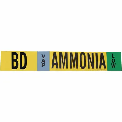 BRADY Pipe Marker: BD, VAP, Low, Fits 8 in and Larger Pipe O.D., 1 Pipe Markers - Ammonia Adhesive Pipe Markers
