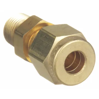 PARKER Compression Fitting Adapter: 1/4 in OD x 3/8 in Pipe Size, Compression x MNPT - Double-Ferrule Brass Compression Fittings