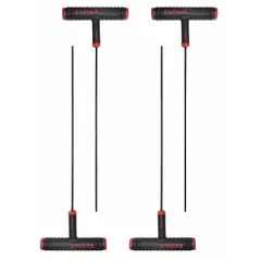 This 4-piece T-shaped hex key set from EKLIND features a 7/32 in tip size, SAE, and long length. Each key is made of alloy steel with a black oxide finish and includes one ball end per tip for angled access up to 25°. Suitable for tightening or loosening socket-head cap screws in machinery assembly and maintenance.