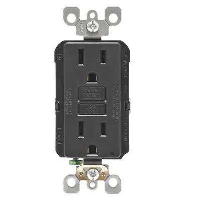 LEVITON GFI Receptacle: Decorator Duplex, 5-15, Black, GFCI, 125V AC, 15 A - General Purpose Receptacles