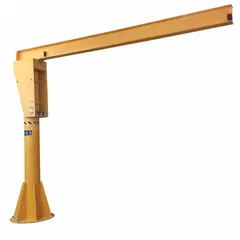 This base-plate mounted jib crane is constructed with an open beam steel body and manually operated. It has a load capacity of 10,000 lb and a maximum lifting height of 240 in. Suitable for stationary material handling tasks in industrial environments where a fixed lifting point is required.