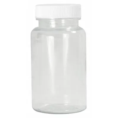 QORPAK Wide Mouth Bottle: PET, 250 mL, 8.5 fl oz, Closure Included, Colorless - PET Wide Mouth Round Lab Bottles
