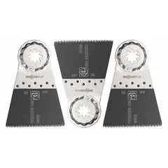 Starlock Plus mounted blades for precision cutting in wood. Sold as a 3-pack. Overall length 3-13/16 in. Suitable for flush cutting, plunge cutting, and detail work in wood materials.