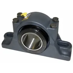 Fixed split-house pillow block tapered roller bearing with 2 15/16 in bore, 2 mounting holes, 3/4 in bolt size, 3 1/8 in shaft height, and 9 11/16 in mounting length. Maximum speed 1,750 RPM. Suitable for supporting shafts in industrial machinery, conveyors, and material handling systems under moderate-speed conditions.