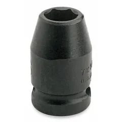 Metric 19 mm, 6-point, standard-length impact socket with 3/8" drive and 1 1/8 in overall length. Designed for use with impact wrenches in high-torque fastening and loosening applications on metric fasteners.