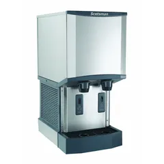 Air-cooled nugget ice maker and dispenser combination producing 260 lb of ice per day. Measures 35 in H x 16 1/4 in W x 24 3/8 in D. Suitable for commercial kitchens, cafeterias, and healthcare facilities requiring self-service ice dispensing.