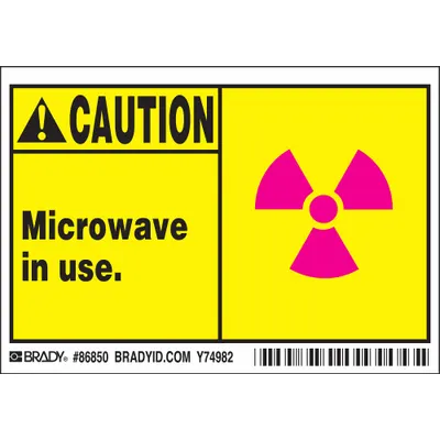 BRADY Caution: Microwave In Use. Signs, 5 PK, Adhesive, 3 1/2 in x 5 in