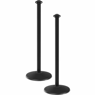 VISIONTRON Barrier Post: Flat, 37 3/8 in Post Ht, Black, Steel, Flat, 36 in to 40 in - Flat-Top Rope Barrier Receiver Posts