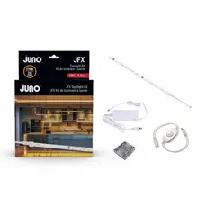 This 16 ft tape light kit operates at 24 V DC and 60 W, delivering 200 lumens of warm white light at 2700K with a 90 CRI. It features a Top Bend design for flexible installation and is dimmable. Typical applications include accent lighting in coves, display cases, and task areas in commercial and industrial settings.