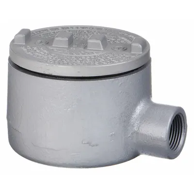 APPLETON ELECTRIC Conduit Outlet Body: Iron, Triple Coat Epoxy Coating, GR, 3/4 in Trade Size - EA Round Body - 90°Elbow Type