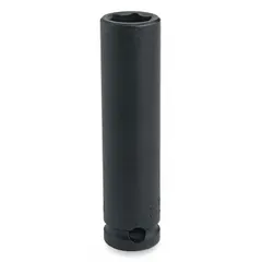 Metric 22 mm 6-point deep impact socket with 3/8" drive and black oxide finish. Designed for fastening and loosening hex fasteners using impact tools in automotive and industrial maintenance applications.