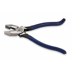 Standard ironworker's pliers with flat jaw design for gripping, bending, and cutting wire. Overall length 9 3/8 in, jaw length 1 5/8 in, jaw width 1 1/4 in, jaw thickness 5/8 in. Includes wire cutter and dipped handles. Used in construction and metalworking for tasks such as tying rebar and working with flat stock.