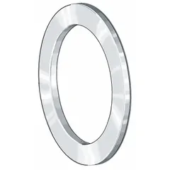 Alloy steel thrust bearing washer with 21 mm outside diameter and 1 mm thickness. Used as a hardened raceway surface in needle roller thrust bearing assemblies to support axial loads in confined spaces.