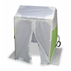 This manhole shelter provides a weather-resistant enclosure for confined-space entry tasks. The polyester canopy with fiberglass frame includes a duct tube for ventilation and a roll-up flap for compact storage. Suitable for utility maintenance and manhole repairs.