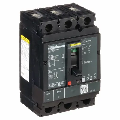 SQUARE D Molded Case Circuit Breaker: 30 A Amps, 25kA at 240V AC, Fixed, Line/Load Lug - H-Frame Square D Molded Case Circuit Breakers