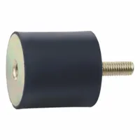 Cylindrical vibration-isolating mount with male x female style. Body made of natural rubber. Used to reduce transmitted vibration from industrial machinery such as pumps, compressors, and material handling equipment to supporting structures