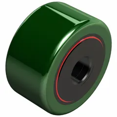 Standard duty inch-system urethane coated yoke cam follower with 1-3/4 in roller diameter and 7/8 in roller width. Single row, double sealed, flat design. Urethane coating provides low noise and shock absorption for linear motion, conveyor, and cam actuation applications.