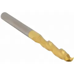 This carbide square end mill features a TiN coating to reduce friction and heat, with two flutes for efficient chip evacuation. It is designed for general-purpose milling of ferrous and non-ferrous metals, suitable for slotting, profiling, and contouring operations. Mill diameter: 5/16", length of cut: 1-5/8", overall length: 4".