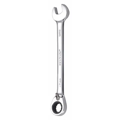 WESTWARD Combination Wrench: Alloy Steel, Chrome, 17 mm Head Size, 8 7/8 in Overall Lg - Metric 12-Point Ratcheting Combination Wrenches