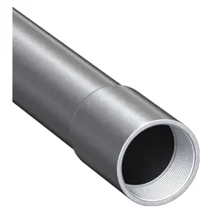 This 1-inch trade size, 10-foot length heavy-wall rigid metal conduit (RMC) is made of galvanized steel for corrosion resistance. It is UL listed and used as a protective raceway for electrical wiring in industrial, commercial, and utility installations.