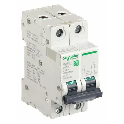 SCHNEIDER Supplementary Protector: 10 A Amps, 14kA at 240V AC, Screw Clamp, C60SP - C-Curve, 2-Pole UL1077 DIN Rail-Mount Supplementary Protectors