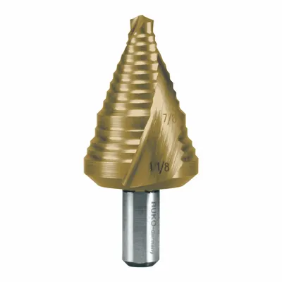 RUKO TOOLS Step Drill Bit: 7/8" to 1-1/8", TiN-Coated HSS - High-Speed Steel Step Drill Bits