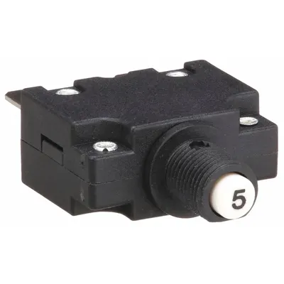 CARLING TECHNOLOGIES Panel Mount Circuit Breaker: 5 A Amps, 125/250V AC, 32V DC, 3/8 in Collar - Push Button Style, Front Panel-Mount Miniature Circuit Breakers