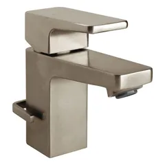 This single-post handle bathroom faucet from the Kubos series is constructed of brass with a brushed nickel finish. It features a straight design and a flow rate of 1.2 gpm, suitable for residential or commercial bathroom sinks.