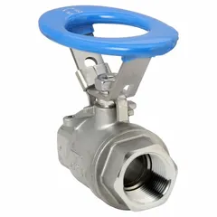 This 1-inch, 316 stainless steel ball valve features a straight, two-piece valve body and a locking oval handle for secure on/off flow control. Suitable for industrial piping systems requiring corrosion resistance.