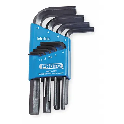 PROTO Hex Key Set: 6 - 10 Pieces, L, Metric, Std End, Short, 9 Pieces, Holder - L-Shaped Hex Key Sets