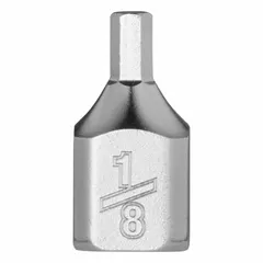 This hex bit socket features a 1/4 in drive size and a 1/8 in hex tip with a fixed insert design. It has an overall length of 51/64 in. Suitable for driving hex-head fasteners in assembly, maintenance, and repair tasks.