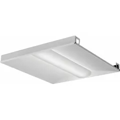 This 2 ft x 2 ft LED center-basket troffer delivers 3385 lumens at 4000K neutral white light, consuming 26.6 W. It operates on 120 to 277V AC and accommodates (3) T8 lamps with an integrated LED driver. Designed for recessed installation in suspended grid ceilings, it is suitable for general ambient lighting in commercial and industrial spaces.
