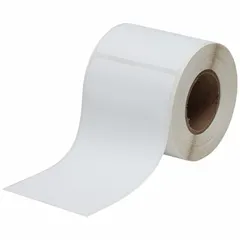 This inkjet print-receptive acrylic label roll features a permanent adhesive and is designed for use with the J2000 printer series. Each roll contains 80 pre-cut labels measuring 6 inches by 4 inches, suitable for industrial identification and labeling applications such as equipment, pipes, and safety signage.
