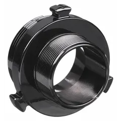 This aluminum rigid adapter features a 3 in NPT male connection and a 2-1/2 in NH female connection in a straight configuration. It is used to connect fire hydrants or standpipes to fire hose couplings, adapting between different thread types and sizes.
