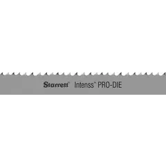High speed steel band saw blade with Intenss PRO-DIE design and raker cutting edge. Length 14 ft 4 in, tooth configuration 10/14. Suitable for general purpose metal cutting in tool and die, fabrication, and maintenance applications.