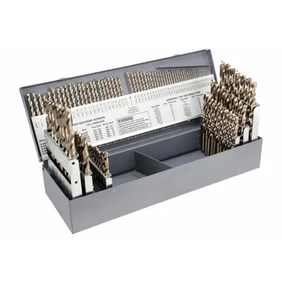 CLE-LINE Jobber Length Drill Bit Set: 115 Pc, 1/16" to 1/2" by 64ths, #60 to #1 - Cobalt Jobber-Length Drill Bit Sets