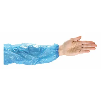 PIP Protective Sleeves: 18 in Overall Lg, Serged Seam, Blue, 1 mil Thick, Polyethylene - Sleeves for Non-Hazardous Dry Particulates & Liquid Splash/Spray
