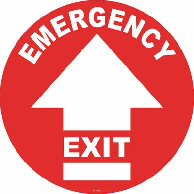 STRANCO Anti-Slip Floor Sign: Vinyl, Adhesive Sign Mounting, 17 in x 17 in Nominal Sign Size - Emergency Exit Floor Signs