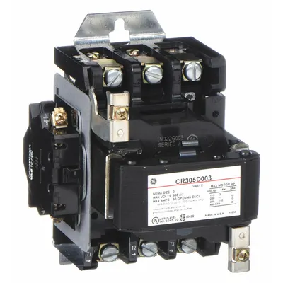 GE CR305D003 Non-Reversing NEMA Contactor, 3 Poles, Size 2, 45 A, 240V AC - Non-Reversing NEMA Contactors