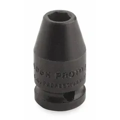 This 1/4" drive impact socket features a 15 mm metric, 6-point configuration with a standard length of 7/8 in. Designed for use with impact wrenches in high-torque fastening and loosening applications on metric fasteners. The black oxide finish provides corrosion resistance.