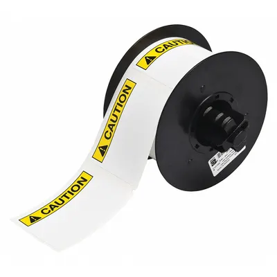 BRADY Pre-Cut Label Stock Roll: Caution, CAUTION Header, 2 1/4 in x 3 in, 2 1/4 in - Brady Caution Precut Label Rolls