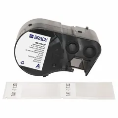 Wraparound Label: 2 1/2 in x 1 1/2 in, Vinyl, White (Matte), For 6 AWG to 0 AWG Wire Gauge (MPN M5-116-427). Key specifications — Printer Series Compatibility: M510; Recommended Ribbon: R4300.