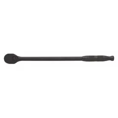 This PROTO standard-head ratchet features a reversible design and black oxide finish. With a 25-1/2 in overall length and 4° minimum arc swing, it is suited for tightening and loosening fasteners in confined spaces where a full swing arc is not possible.
