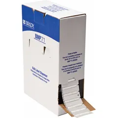 Polyolefin sleeve labels in white matte finish, sized 19/32 in x 1/4 in, for wire identification on 16 AWG to 22 AWG conductors. Compatible with M710 printer series. Used for marking wires in electrical panels, control cabinets, and industrial equipment.