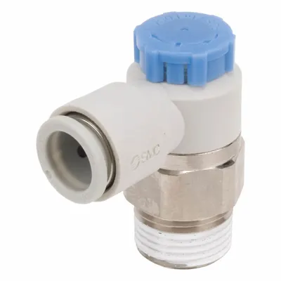 SMC Speed Control Valve: Elbow Fitting, Knob, 3/8 in Valve Body Size, 10 mm Tube - Elbow-Style Speed Control Valves