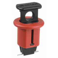 This pin-out circuit breaker lockout is designed for multi-pole breakers rated 120/277V AC. It is used to lock out breaker switches during maintenance, supporting lockout/tagout safety procedures. The device does not include a cable tie slot.
