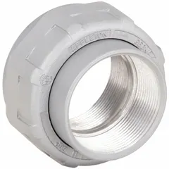 Straight Union - Conduit to Conduit: Aluminum, 1 1/2 in Trade Size, Female to Female (MPN UNF150NR-A). Key specifications — attr26830: 1-1/2 in FNPT x 1-1/2 in FNPT; attr26825: Powder Coated; attr30436: APPLETON ELECTRIC.