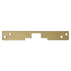Brass electric strike faceplate, 10 inches high, designed for use with Series 5000 electric strikes. Provides a finished surface for electric strike installations in commercial and industrial access control systems.